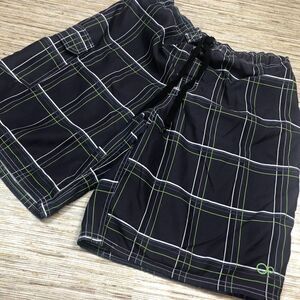 1247 OP Ocean Pacific Board Shorts Men's Mesh Lined Swim Trunks BLACK PLAID sz L
